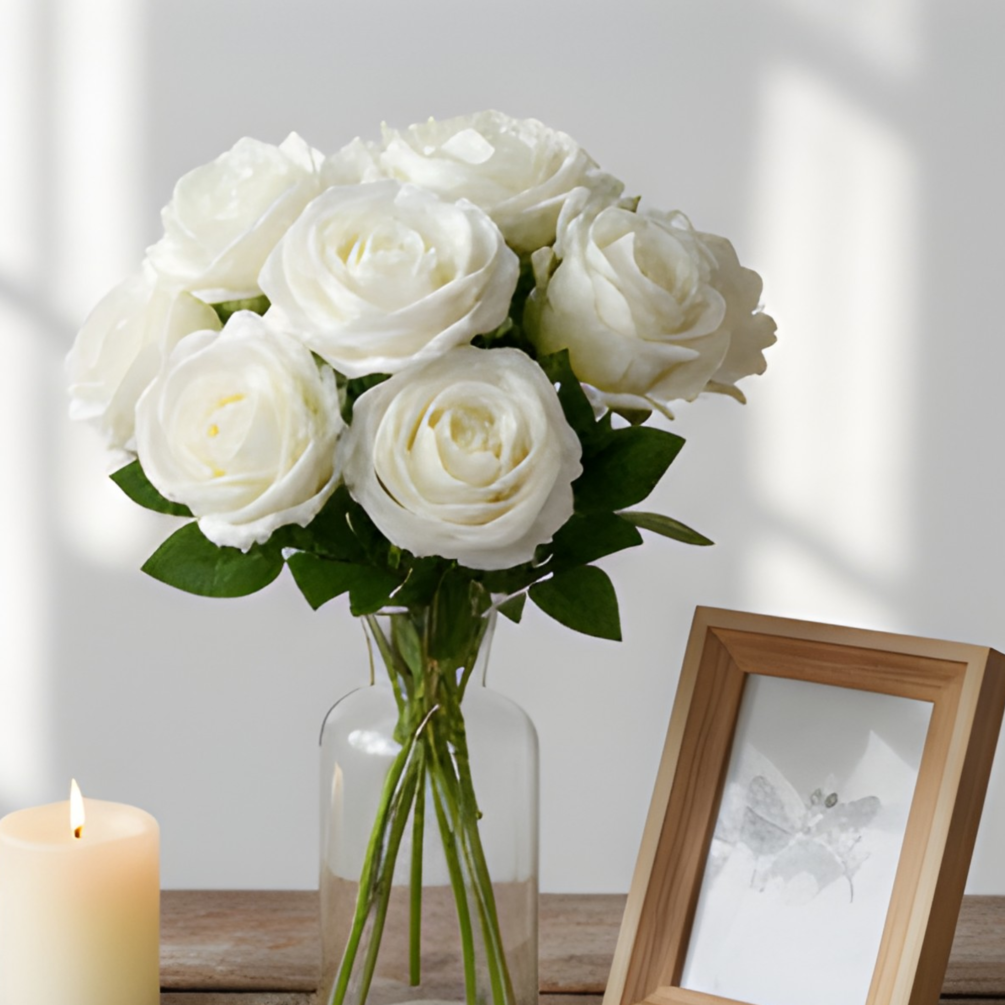 White Artificial Rose Flower (7 cm, Pack of 15, Single Flower)