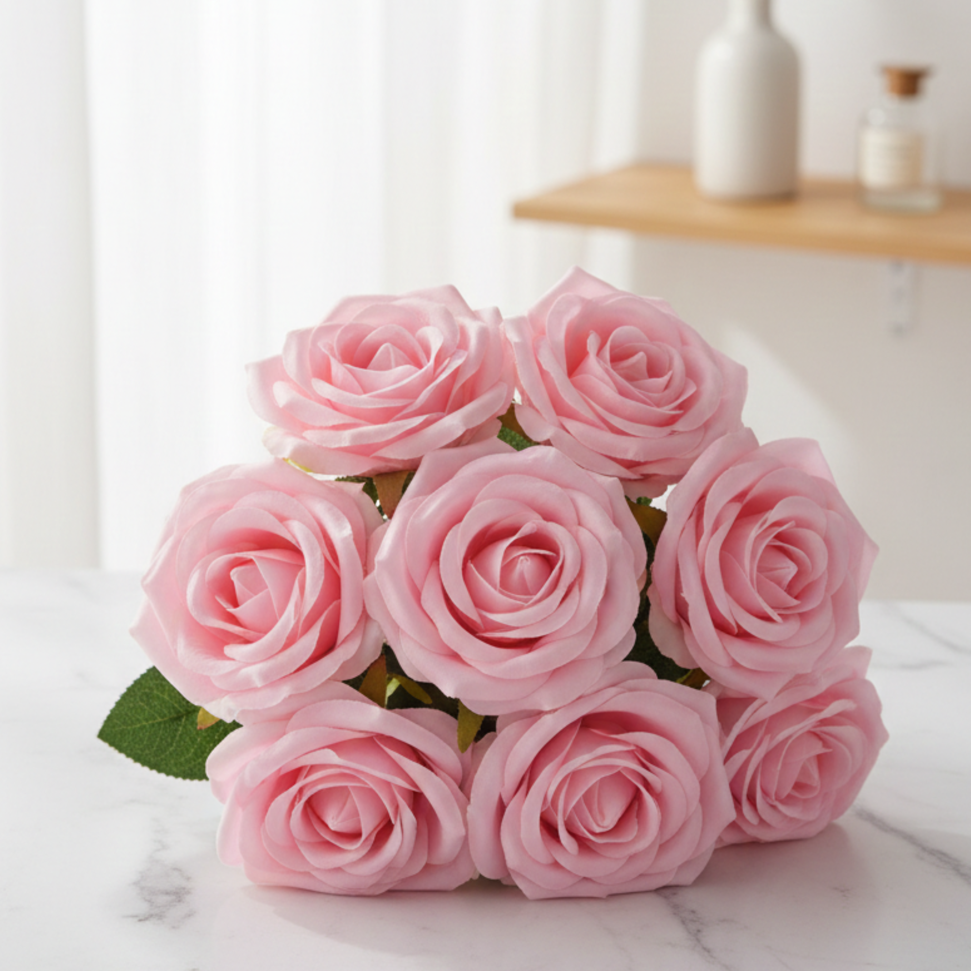 Pink Artificial Rose Flower (7 cm, Pack of 15, Single Flower)