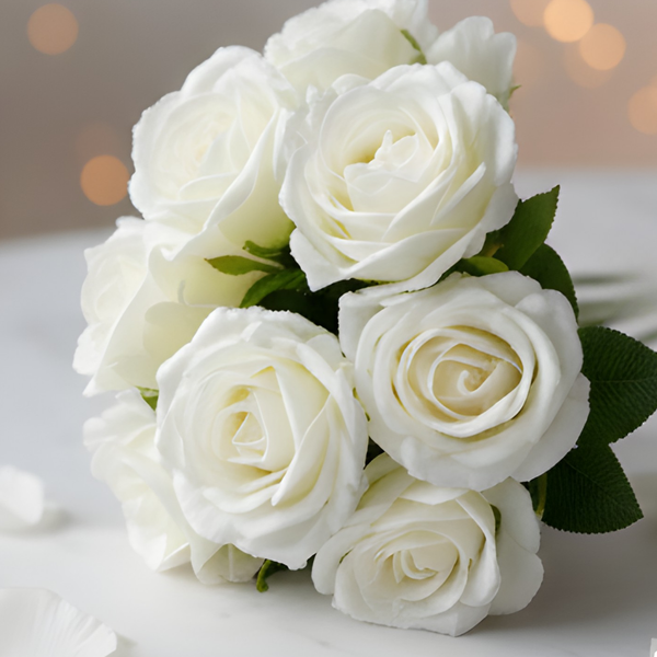 White Artificial Rose Flower (7 cm, Pack of 15, Single Flower)