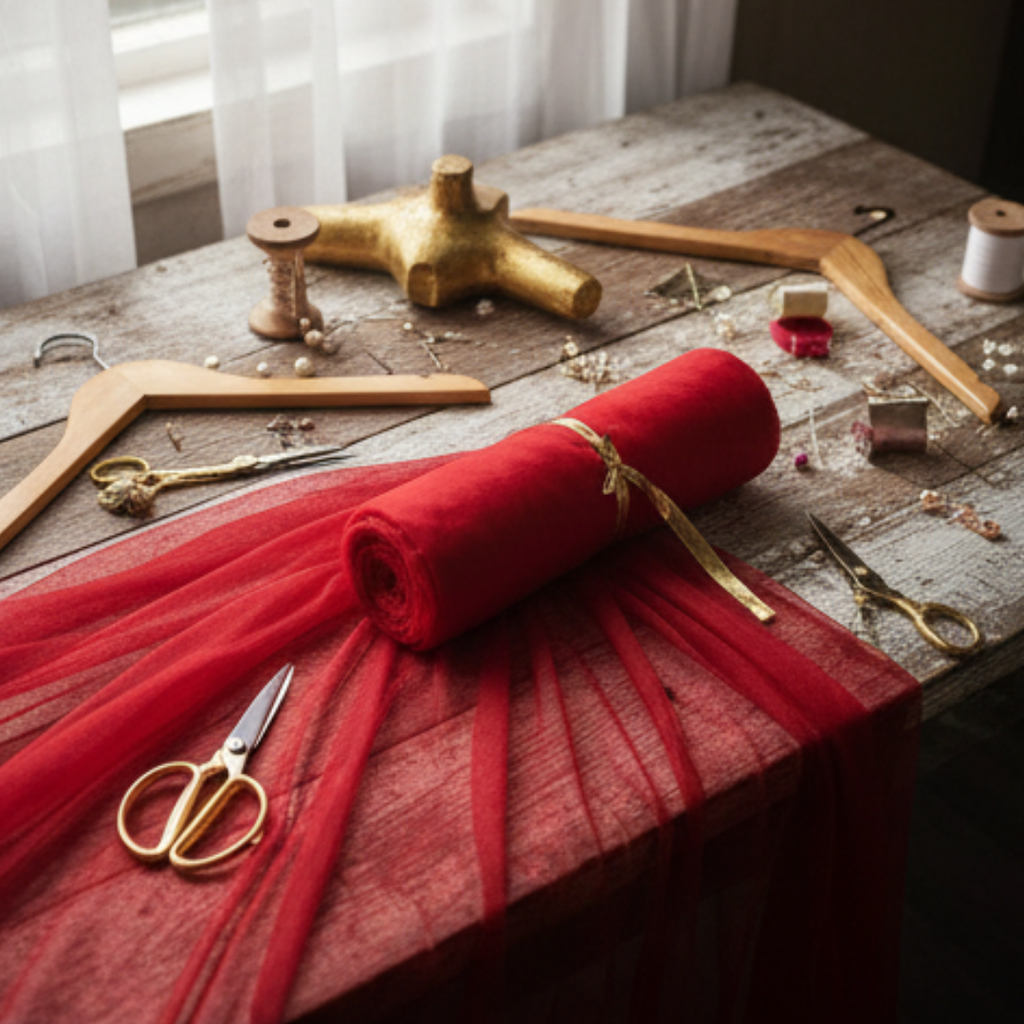 5 Meter Red  Net Roll Fabric for decoration