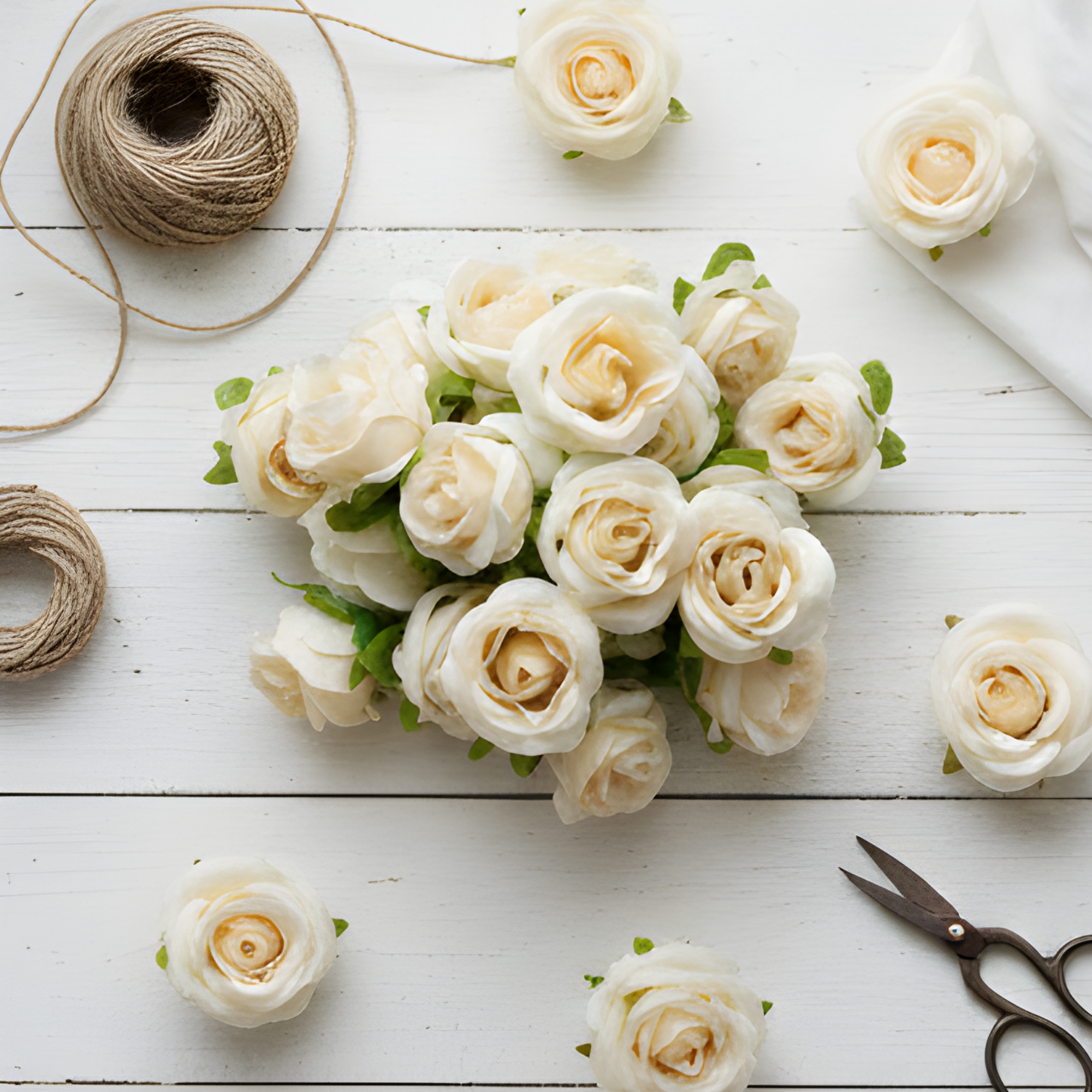 Artificial White Mini Rose Flower (4 cm, Pack of 12, Single Flower)