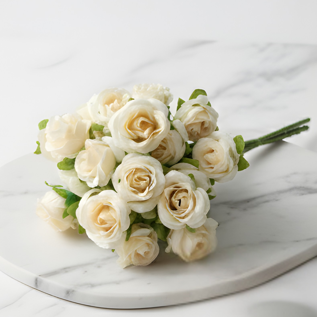 Artificial White Mini Rose Flower (4 cm, Pack of 12, Single Flower)