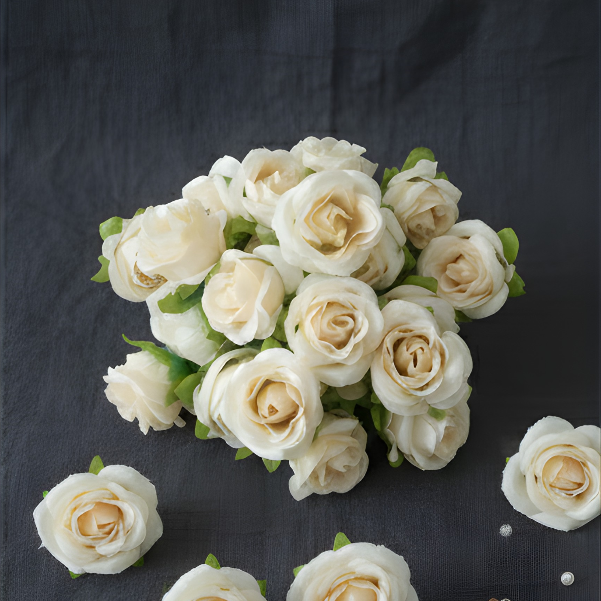 Artificial White Mini Rose Flower (4 cm, Pack of 12, Single Flower)
