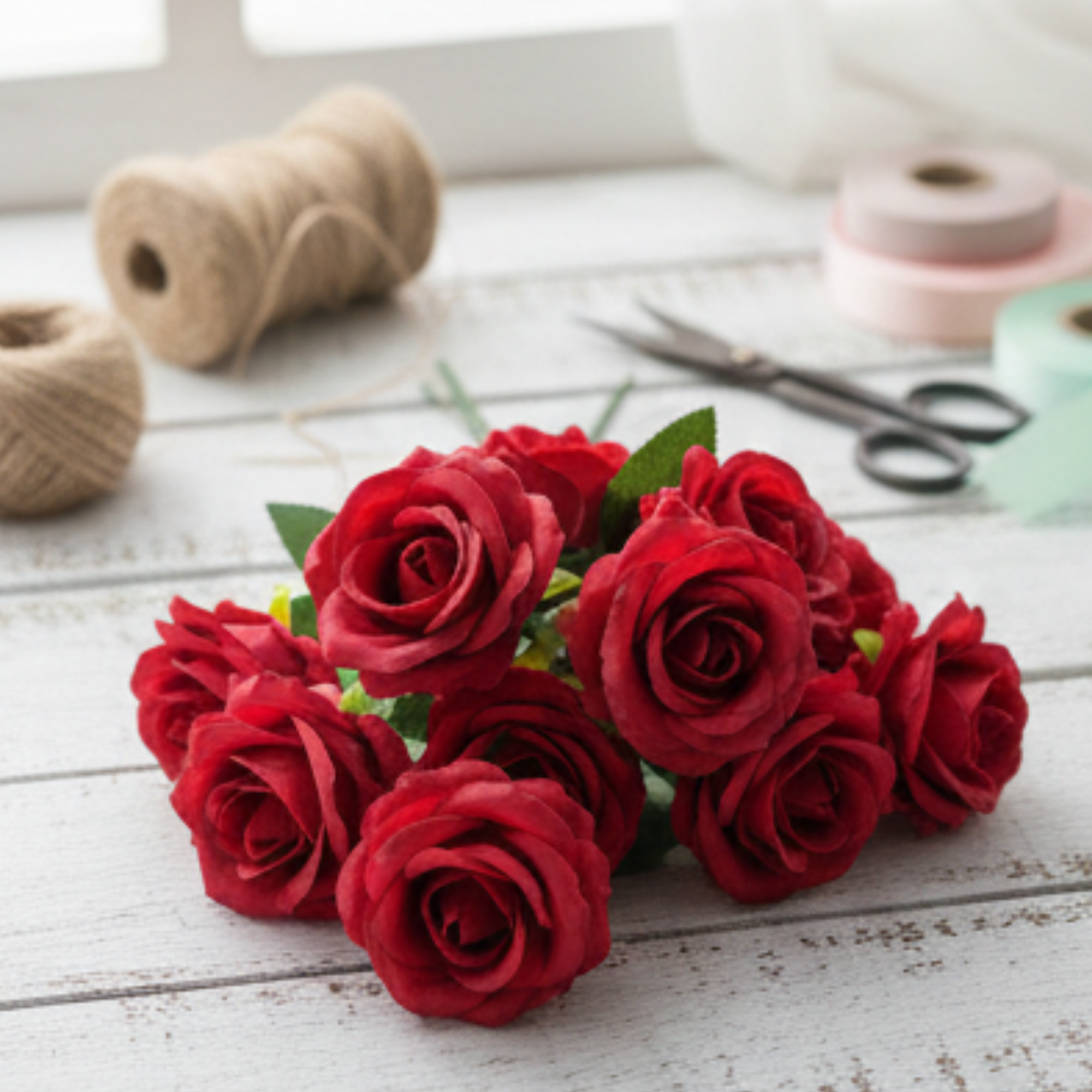 Artificial Red Mini Rose Flower (4 cm, Pack of 12, Single Flower)