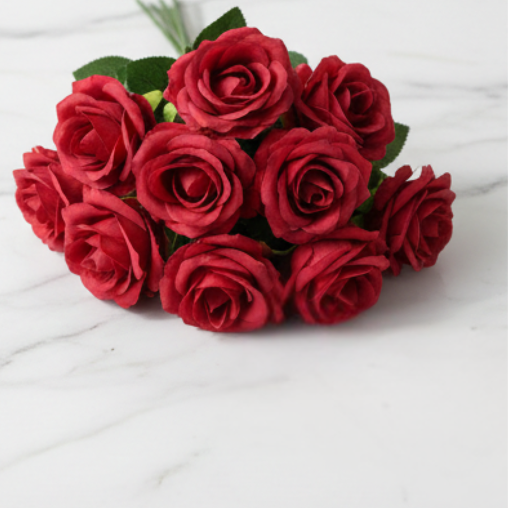 Artificial Red Mini Rose Flower (4 cm, Pack of 12, Single Flower)