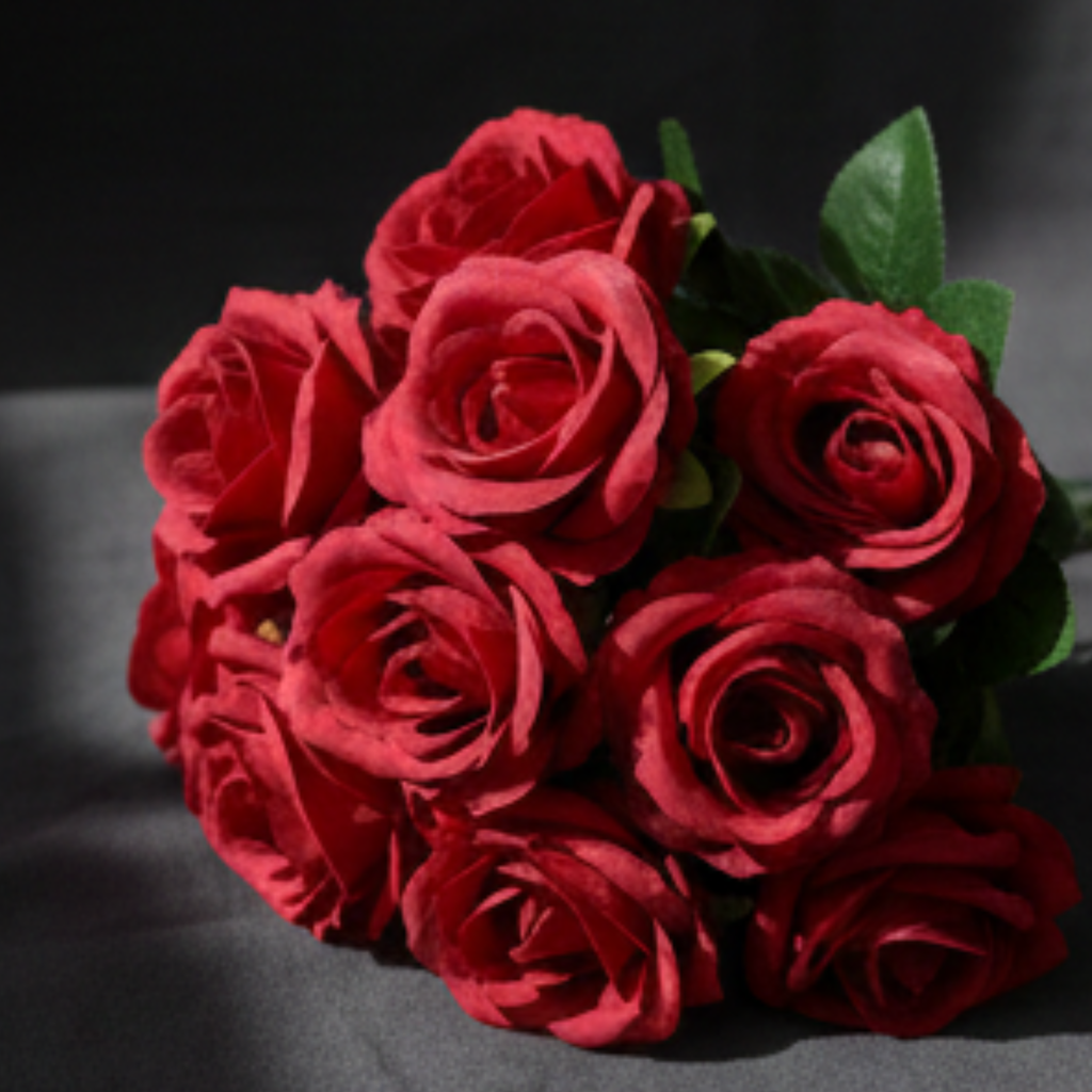 Artificial Red Mini Rose Flower (4 cm, Pack of 12, Single Flower)