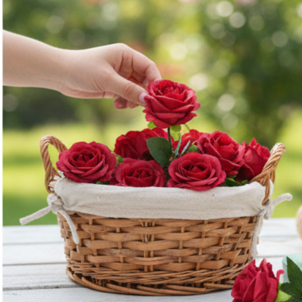 Artificial Red Mini Rose Flower (4 cm, Pack of 12, Single Flower)